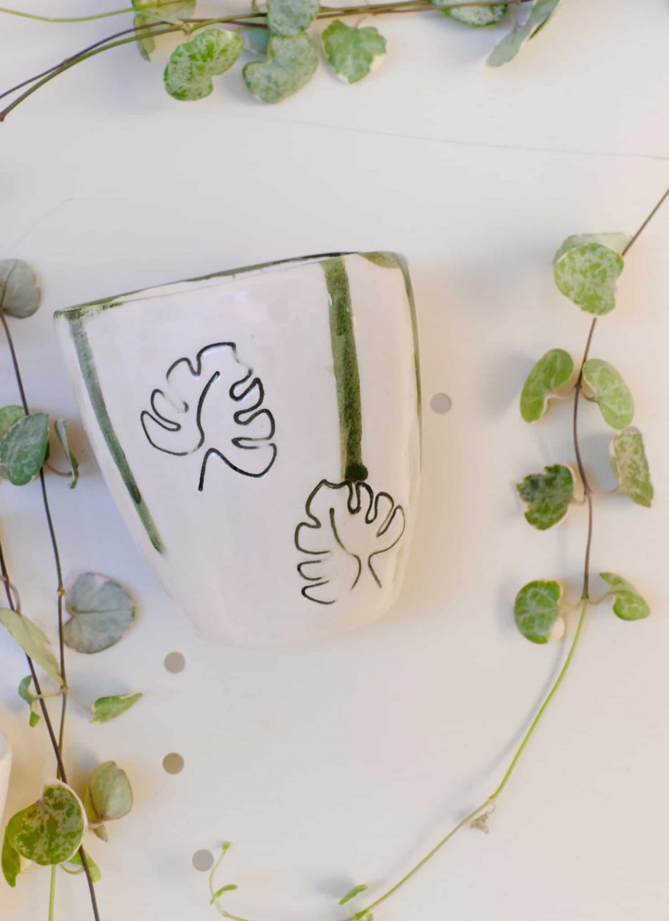 monstera el yapımı bardak
