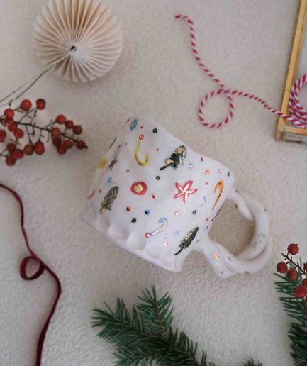 santa yaldızlı ve kulplu bardak mug gift