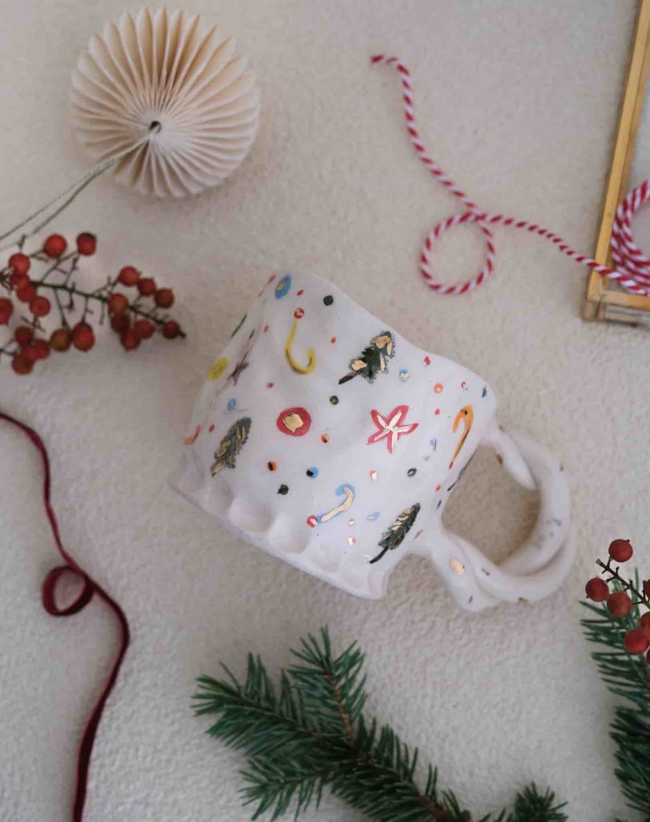 santa yaldızlı ve kulplu bardak mug gift