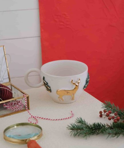 deer yaldızlı ve kulplu bardak mug gift