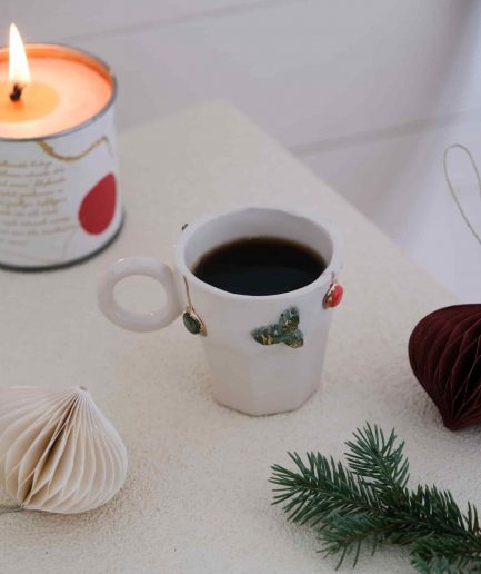 Ruscus Kulplu Altın Yaldızlı Seramik Bardak Hediye Mug